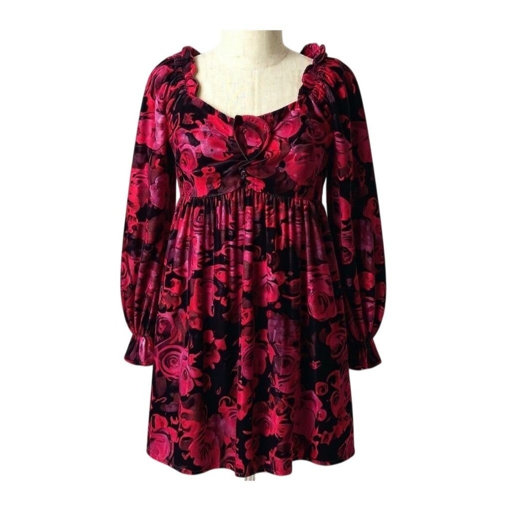 NEW Chelsea & Violet Girls Size 8 / 10 Red Velvet Rose Print Party Dress Holiday